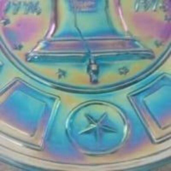Liberty Bell Wheaton Glass Millville NJ Blue Carnival Glass Collectors Plate - Picture 6 of 6